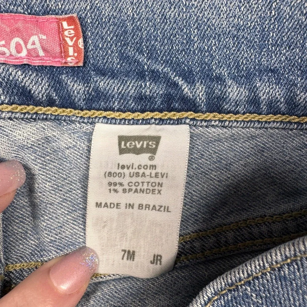 Levis 504 Slouch Straight Denim Shorts Medium Wash Cut Off Frayed Hem Size 7M JR - Picture 8 of 10